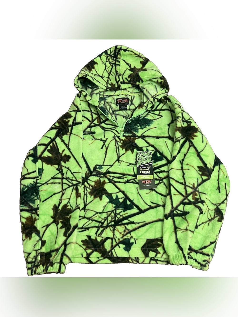 NWT Trail Crest Neon Green Forest Camo Fleece Hoodie Size M